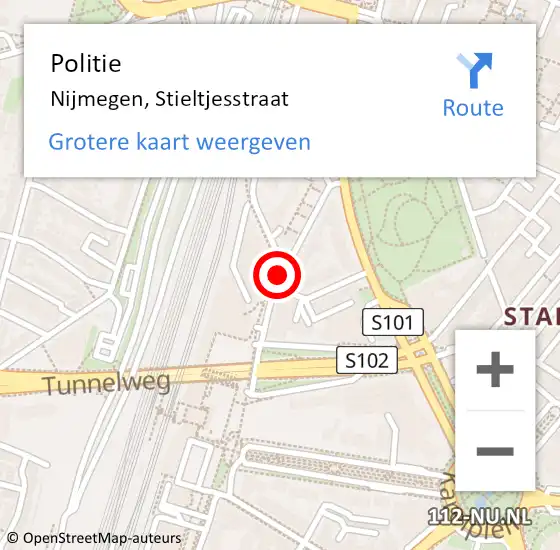 Locatie op kaart van de 112 melding: Politie Nijmegen, Stieltjesstraat op 11 december 2018 14:35