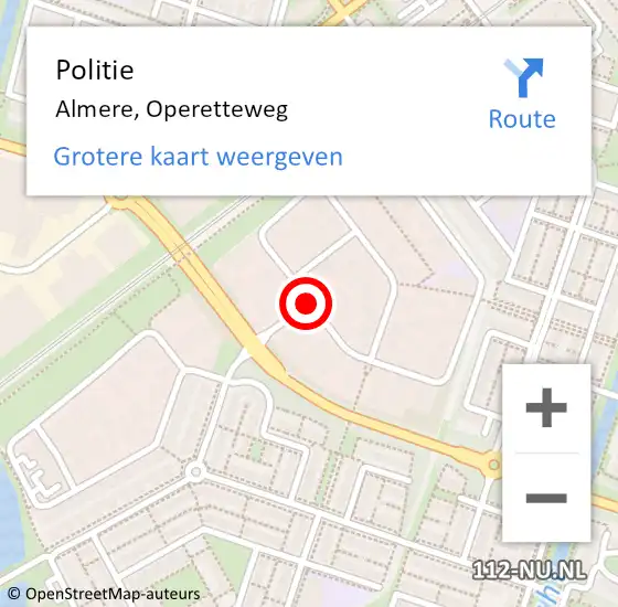 Locatie op kaart van de 112 melding: Politie Almere, Operetteweg op 11 december 2018 14:41