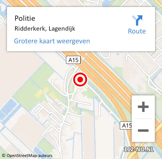 Locatie op kaart van de 112 melding: Politie Ridderkerk, Lagendijk op 11 december 2018 14:50