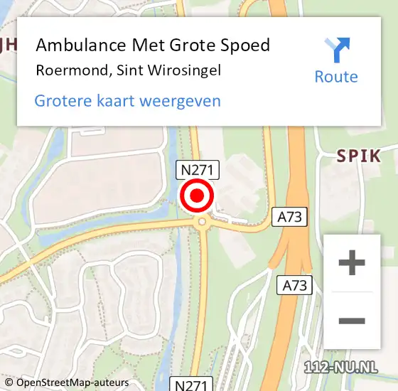 Locatie op kaart van de 112 melding: Ambulance Met Grote Spoed Naar Roermond, Sint Wirosingel op 11 december 2018 15:38