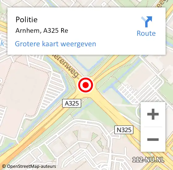 Locatie op kaart van de 112 melding: Politie Arnhem, A325 Re op 11 december 2018 18:34