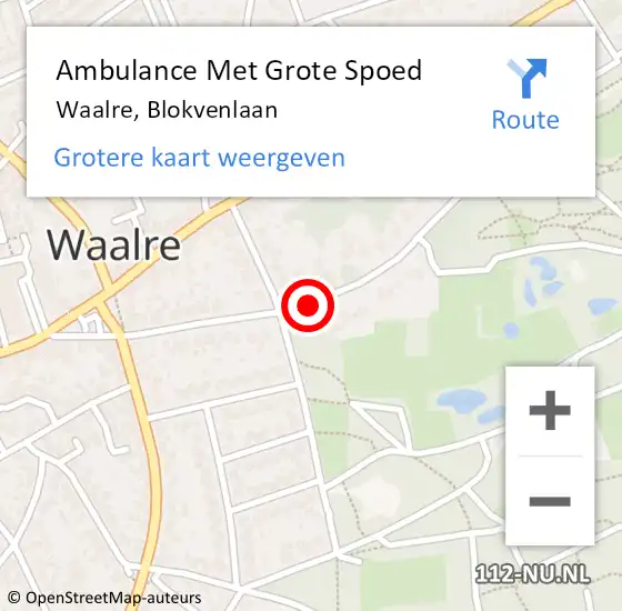 Locatie op kaart van de 112 melding: Ambulance Met Grote Spoed Naar Waalre, Blokvenlaan op 11 december 2018 18:50