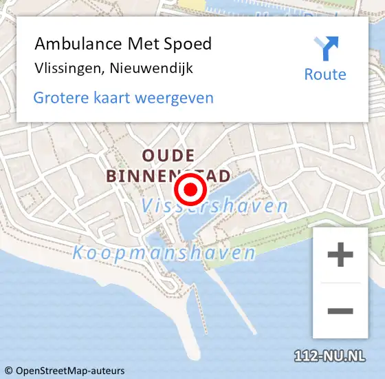 Locatie op kaart van de 112 melding: Ambulance Met Spoed Naar Vlissingen, Nieuwendijk op 11 december 2018 21:23