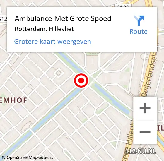 Locatie op kaart van de 112 melding: Ambulance Met Grote Spoed Naar Rotterdam, Hillevliet op 11 december 2018 21:37