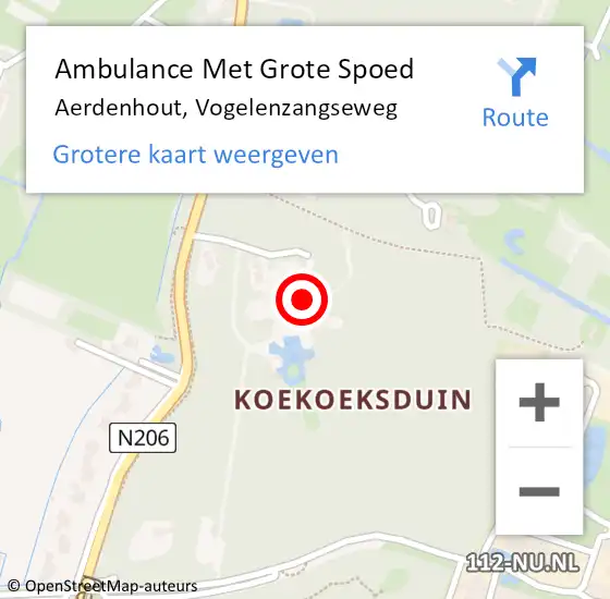 Locatie op kaart van de 112 melding: Ambulance Met Grote Spoed Naar Aerdenhout, Vogelenzangseweg op 12 december 2018 00:29