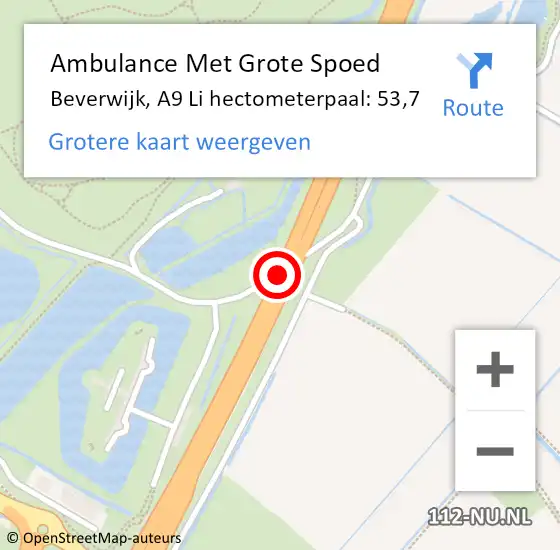 Locatie op kaart van de 112 melding: Ambulance Met Grote Spoed Naar Beverwijk, A9 Li hectometerpaal: 54,1 op 12 december 2018 07:20