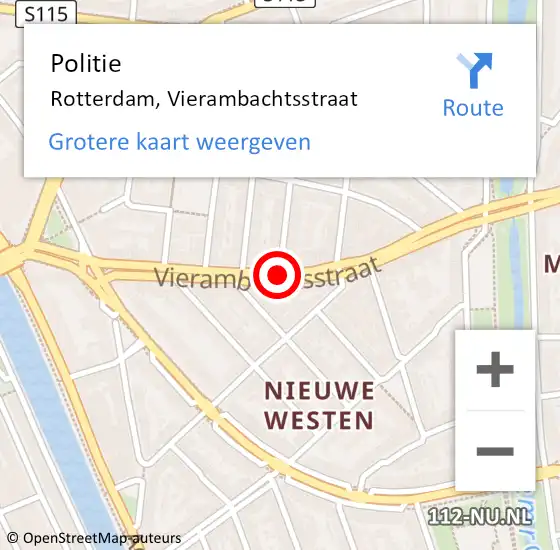 Locatie op kaart van de 112 melding: Politie Rotterdam, Vierambachtsstraat op 12 december 2018 07:36