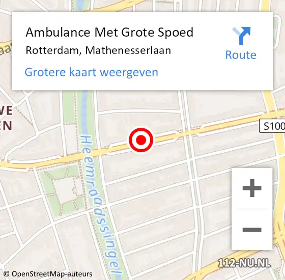 Locatie op kaart van de 112 melding: Ambulance Met Grote Spoed Naar Rotterdam, Mathenesserlaan op 12 december 2018 12:19