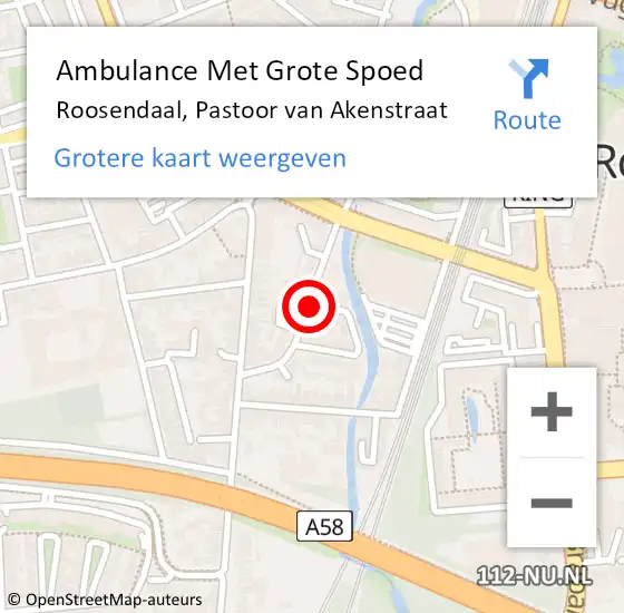 Locatie op kaart van de 112 melding: Ambulance Met Grote Spoed Naar Roosendaal, Pastoor van Akenstraat op 12 december 2018 12:39