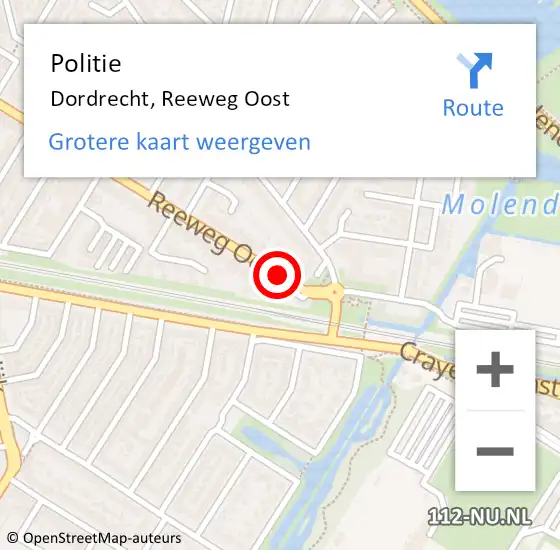 Locatie op kaart van de 112 melding: Politie Dordrecht, Reeweg Oost op 12 december 2018 12:44