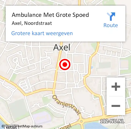 Locatie op kaart van de 112 melding: Ambulance Met Grote Spoed Naar Axel, Noordstraat op 12 december 2018 13:49