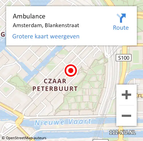 Locatie op kaart van de 112 melding: Ambulance Amsterdam, Blankenstraat op 12 december 2018 14:36