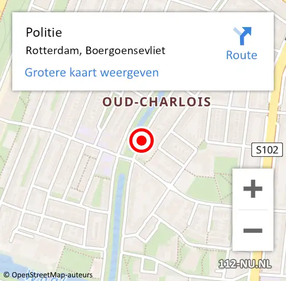 Locatie op kaart van de 112 melding: Politie Rotterdam, Boergoensevliet op 12 december 2018 14:40
