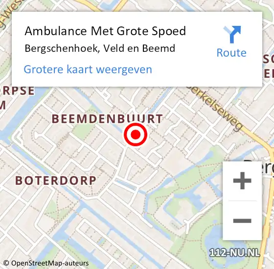 Locatie op kaart van de 112 melding: Ambulance Met Grote Spoed Naar Bergschenhoek, Veld en Beemd op 12 december 2018 21:17