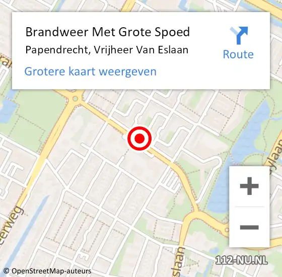 Locatie op kaart van de 112 melding: Brandweer Met Grote Spoed Naar Papendrecht, Vrijheer Van Eslaan op 12 december 2018 21:32