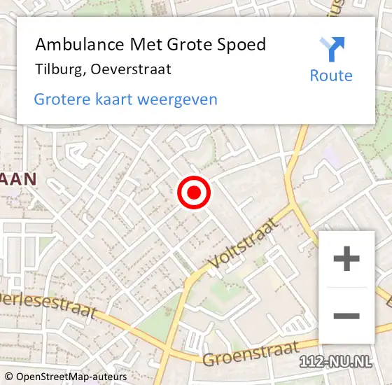 Locatie op kaart van de 112 melding: Ambulance Met Grote Spoed Naar Tilburg, Oeverstraat op 12 december 2018 23:08