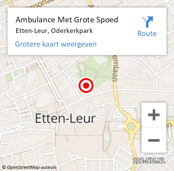 Locatie op kaart van de 112 melding: Ambulance Met Grote Spoed Naar Etten-Leur, Oderkerkpark op 13 december 2018 04:55