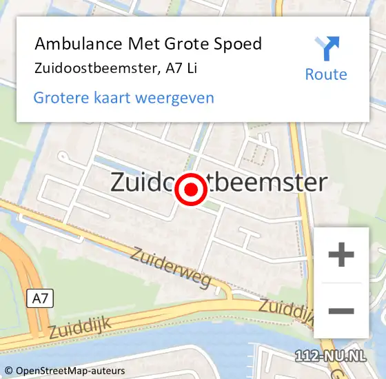 Locatie op kaart van de 112 melding: Ambulance Met Grote Spoed Naar Zuidoostbeemster, A7 Li op 13 december 2018 07:45