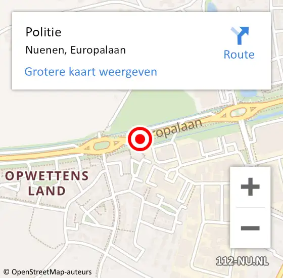 Locatie op kaart van de 112 melding: Politie Nuenen, Europalaan op 13 december 2018 08:08