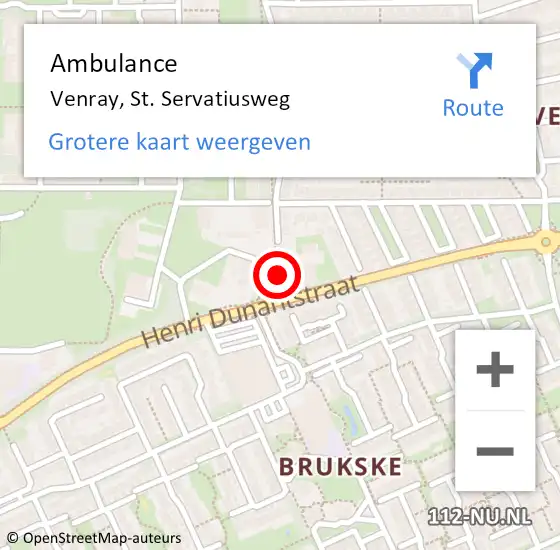 Locatie op kaart van de 112 melding: Ambulance Venray, St. Servatiusweg op 13 december 2018 09:03
