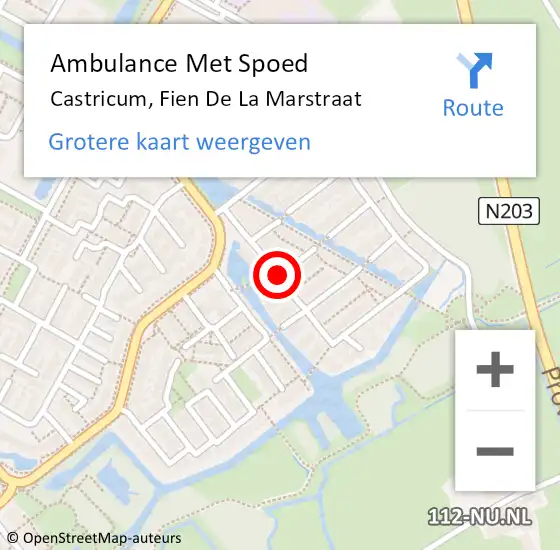 Locatie op kaart van de 112 melding: Ambulance Met Spoed Naar Castricum, Fien De La Marstraat op 13 december 2018 09:35