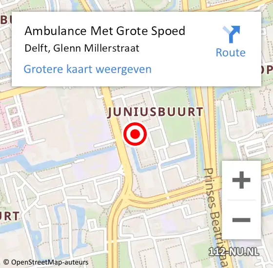 Locatie op kaart van de 112 melding: Ambulance Met Grote Spoed Naar Delft, Glenn Millerstraat op 13 december 2018 12:45