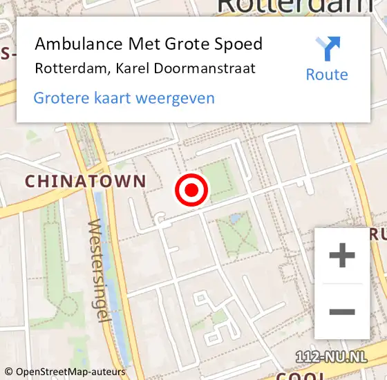 Locatie op kaart van de 112 melding: Ambulance Met Grote Spoed Naar Rotterdam, Karel Doormanstraat op 13 december 2018 13:33