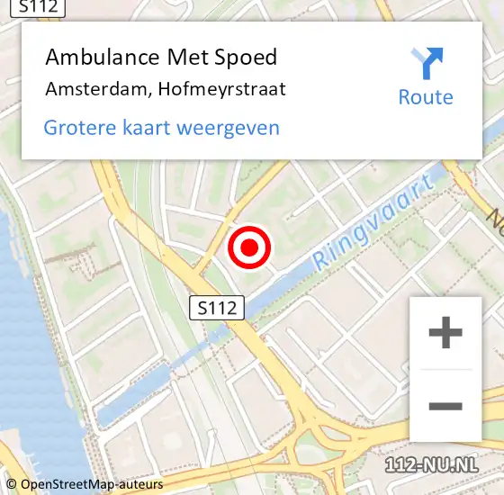 Locatie op kaart van de 112 melding: Ambulance Met Spoed Naar Amsterdam, Hofmeyrstraat op 13 december 2018 15:22