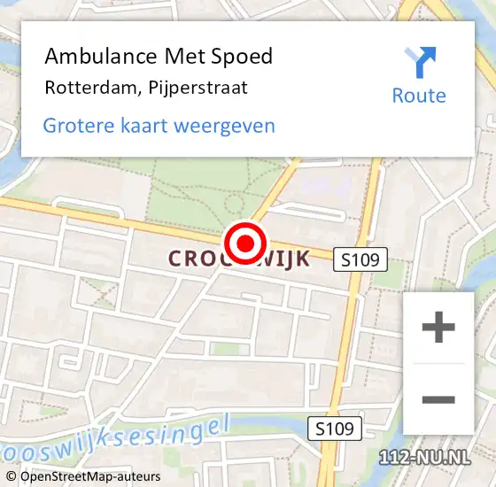 Locatie op kaart van de 112 melding: Ambulance Met Spoed Naar Rotterdam, Pijperstraat op 13 december 2018 15:58