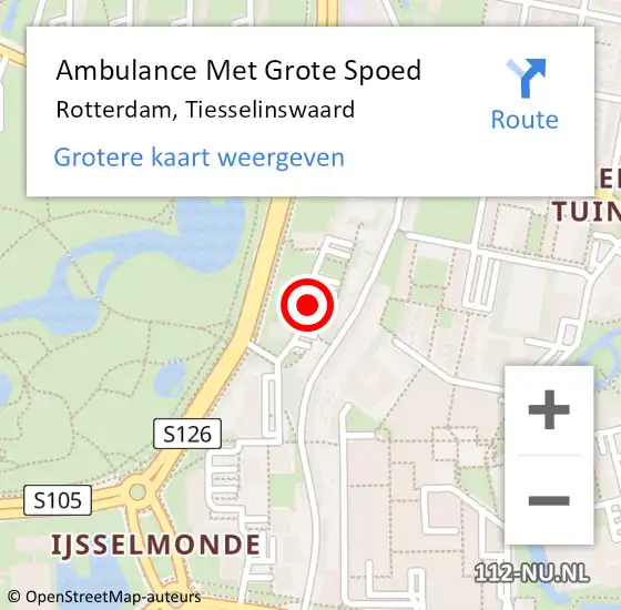 Locatie op kaart van de 112 melding: Ambulance Met Grote Spoed Naar Rotterdam, Tiesselinswaard op 13 december 2018 16:53