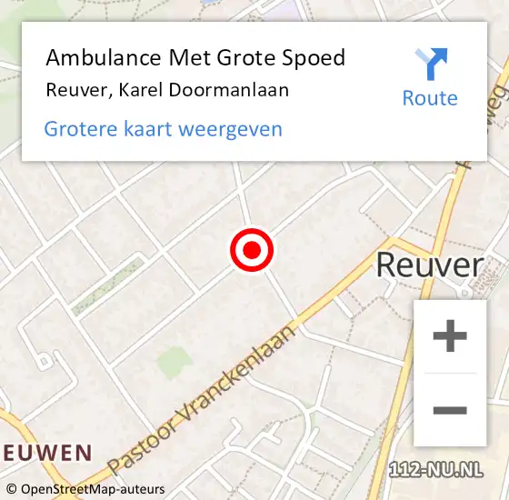 Locatie op kaart van de 112 melding: Ambulance Met Grote Spoed Naar Reuver, Karel Doormanlaan op 13 december 2018 17:52