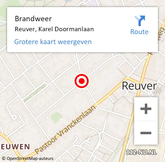 Locatie op kaart van de 112 melding: Brandweer Reuver, Karel Doormanlaan op 13 december 2018 18:02