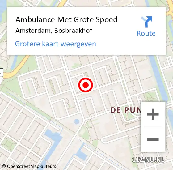 Locatie op kaart van de 112 melding: Ambulance Met Grote Spoed Naar Amsterdam, Bosbraakhof op 13 december 2018 21:12