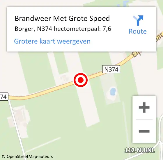 Locatie op kaart van de 112 melding: Brandweer Met Grote Spoed Naar Borger, N374 hectometerpaal: 7,6 op 17 maart 2014 15:56