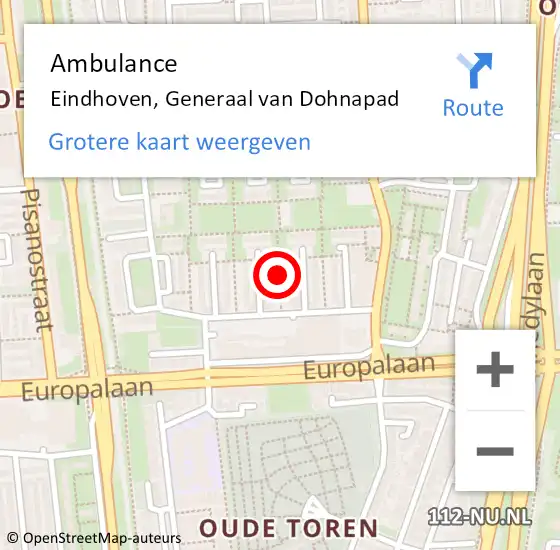 Locatie op kaart van de 112 melding: Ambulance Eindhoven, Generaal van Dohnapad op 14 december 2018 09:05
