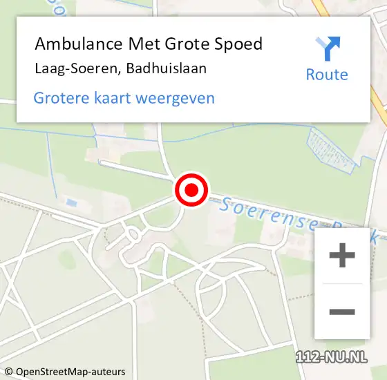 Locatie op kaart van de 112 melding: Ambulance Met Grote Spoed Naar Laag-Soeren, Badhuislaan op 14 december 2018 12:47