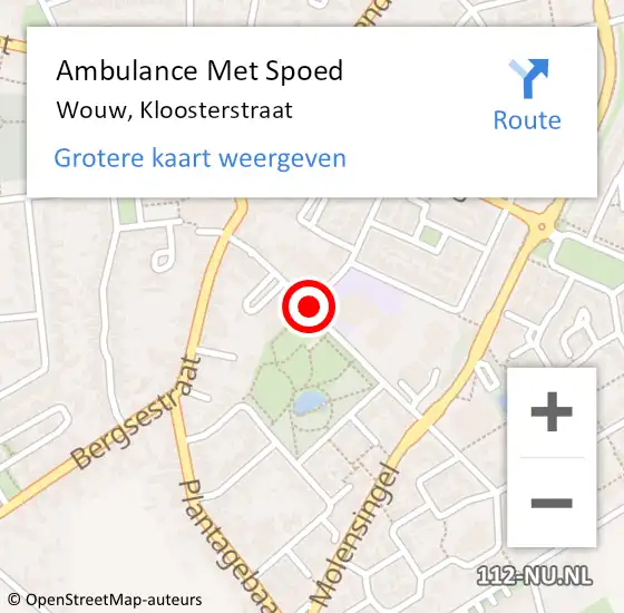 Locatie op kaart van de 112 melding: Ambulance Met Spoed Naar Wouw, Kloosterstraat op 14 december 2018 13:36
