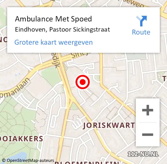 Locatie op kaart van de 112 melding: Ambulance Met Spoed Naar Eindhoven, Pastoor Sickingstraat op 14 december 2018 15:02