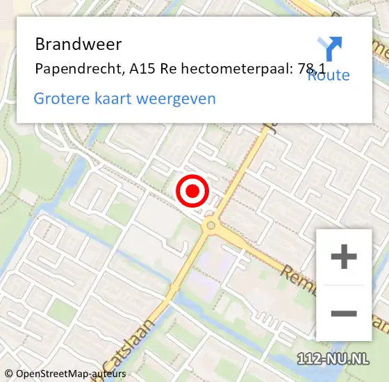 Locatie op kaart van de 112 melding: Brandweer Papendrecht, N3 Re op 14 december 2018 16:16