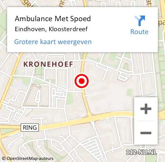 Locatie op kaart van de 112 melding: Ambulance Met Spoed Naar Eindhoven, Kloosterdreef op 14 december 2018 16:18