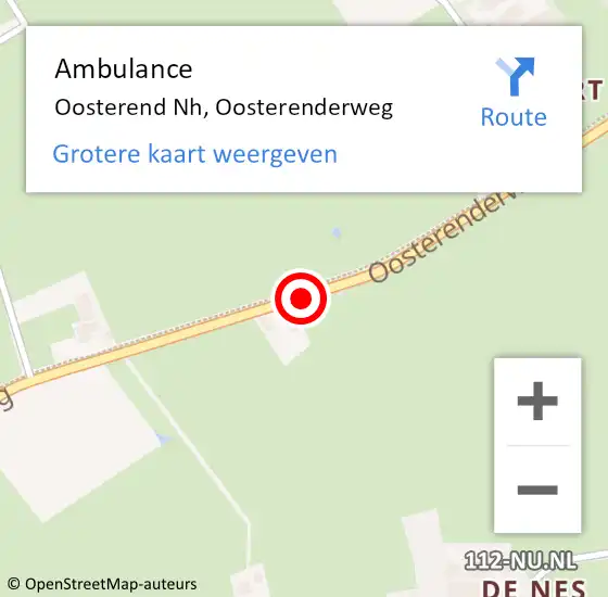 Locatie op kaart van de 112 melding: Ambulance Oosterend Nh, Oosterenderweg op 14 december 2018 18:17