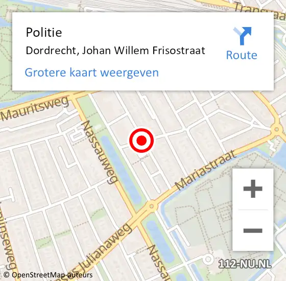 Locatie op kaart van de 112 melding: Politie Dordrecht, Johan Willem Frisostraat op 14 december 2018 23:26