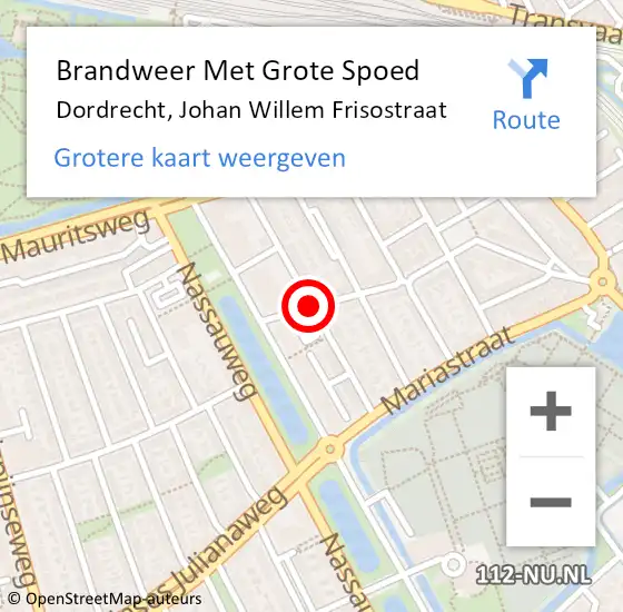 Locatie op kaart van de 112 melding: Brandweer Met Grote Spoed Naar Dordrecht, Johan Willem Frisostraat op 14 december 2018 23:35