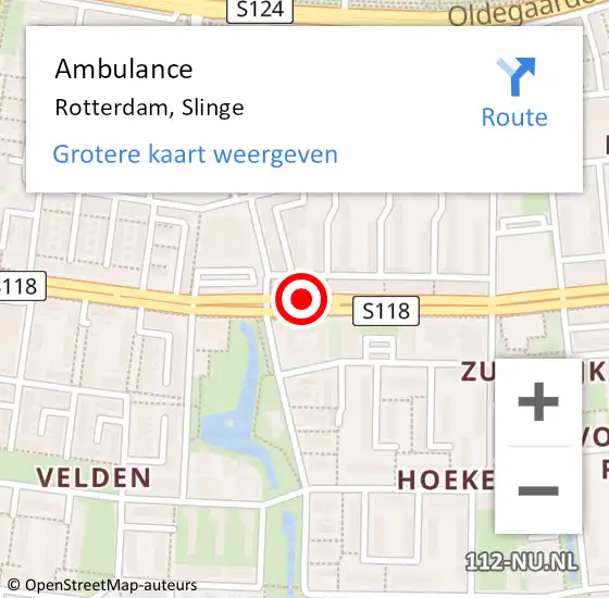 Locatie op kaart van de 112 melding: Ambulance Rotterdam, Slinge op 15 december 2018 00:27