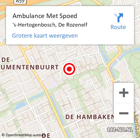 Locatie op kaart van de 112 melding: Ambulance Met Spoed Naar 's-Hertogenbosch, De Rozenelf op 15 december 2018 04:32