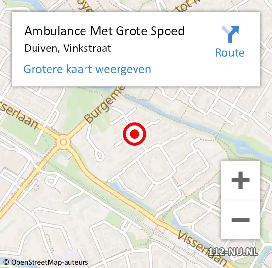 Locatie op kaart van de 112 melding: Ambulance Met Grote Spoed Naar Duiven, Vinkstraat op 15 december 2018 06:34