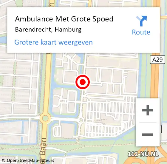 Locatie op kaart van de 112 melding: Ambulance Met Grote Spoed Naar Barendrecht, Hamburg op 15 december 2018 09:23