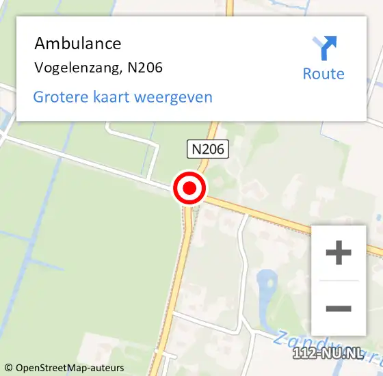 Locatie op kaart van de 112 melding: Ambulance Vogelenzang, N206 op 15 december 2018 19:51