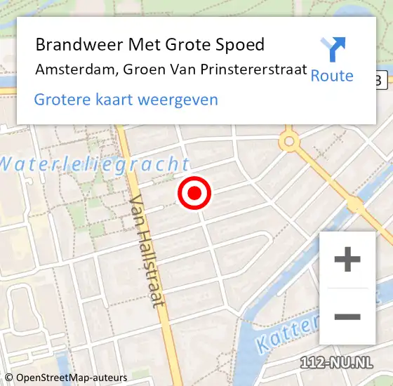 Locatie op kaart van de 112 melding: Brandweer Met Grote Spoed Naar Amsterdam, Groen Van Prinstererstraat op 15 december 2018 20:58