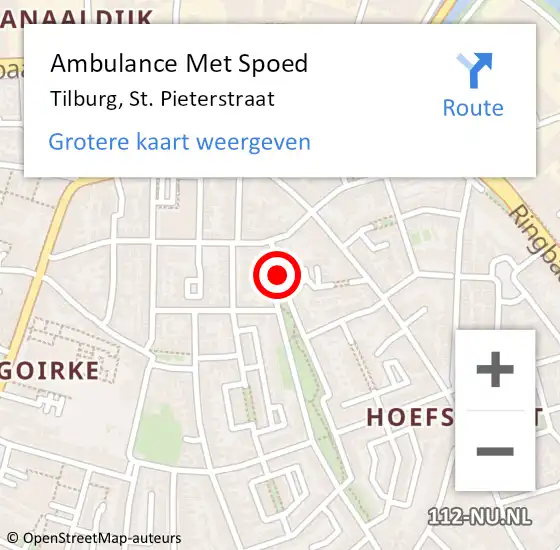 Locatie op kaart van de 112 melding: Ambulance Met Spoed Naar Tilburg, St. Pieterstraat op 15 december 2018 21:41